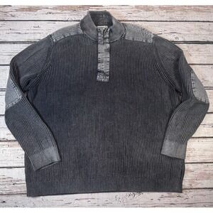 32 Bar Blues Sweater Men's XXL Chunky L/S Gray 1/4 Zip Elbow Patches Knit Heavy